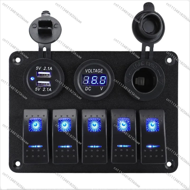 For 5 + 3 RV Yacht with LED Light Waterproof Marine Panel Switch, Boat Type Combination Switch USB Cigarette Lighter