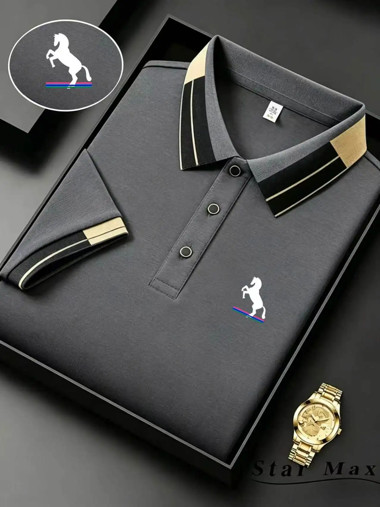 Men's Luxury Short Sleeve Polo Shirt with Horse Embroidery Milan Style Summer Casual T Shirt Men Business Brand Clothing