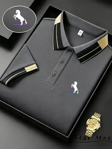 Polo de luxe pour homme à manches courtes avec broderie cheval, style milanais, t-shirt décontracté d'été, vêtements de marque pour homme d'affaires