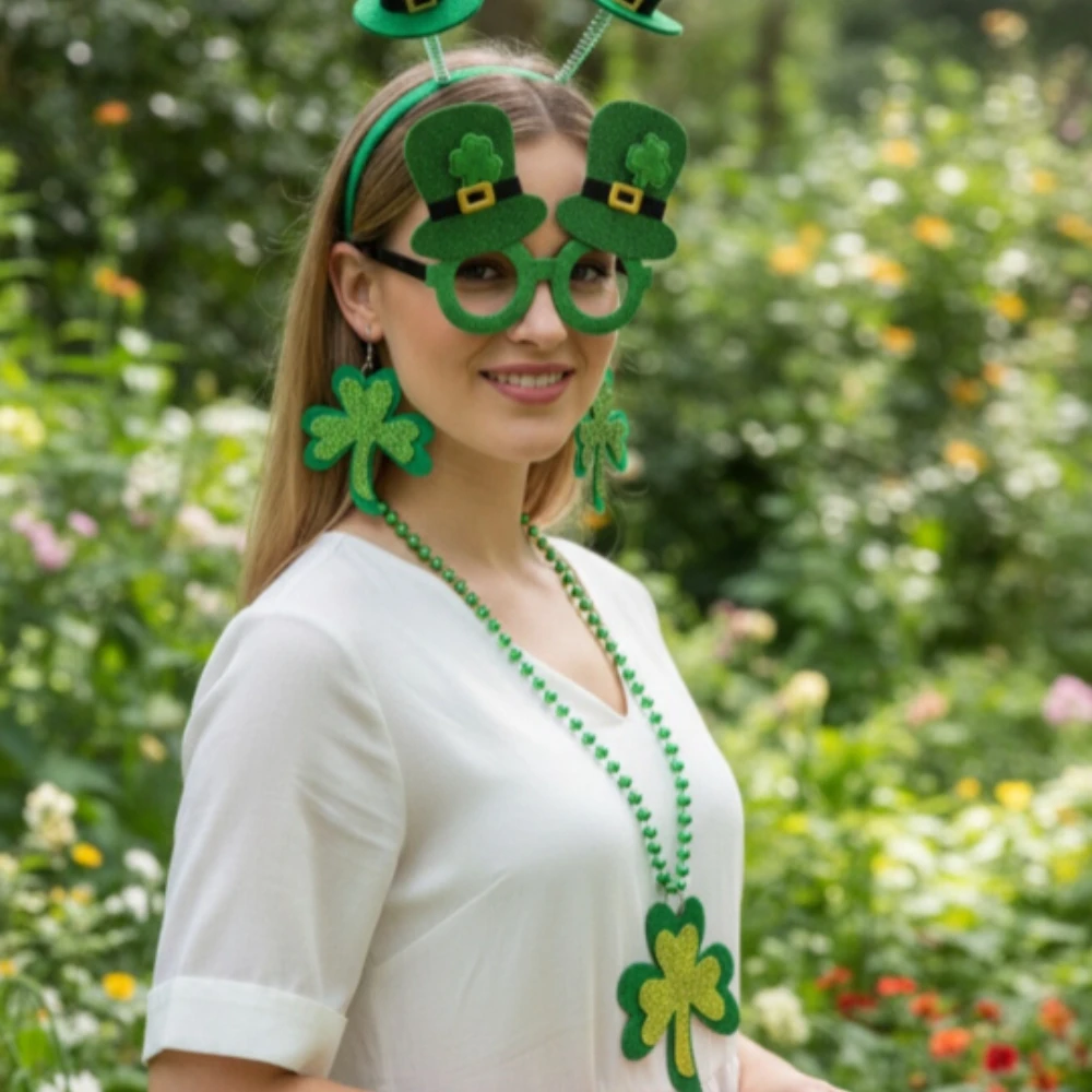 St. Patrick's Day Jewelry Set Irish Holiday Jewelry Headbuckle Glasses Earrings Necklace Irish Clothing UNISEX STYLE
