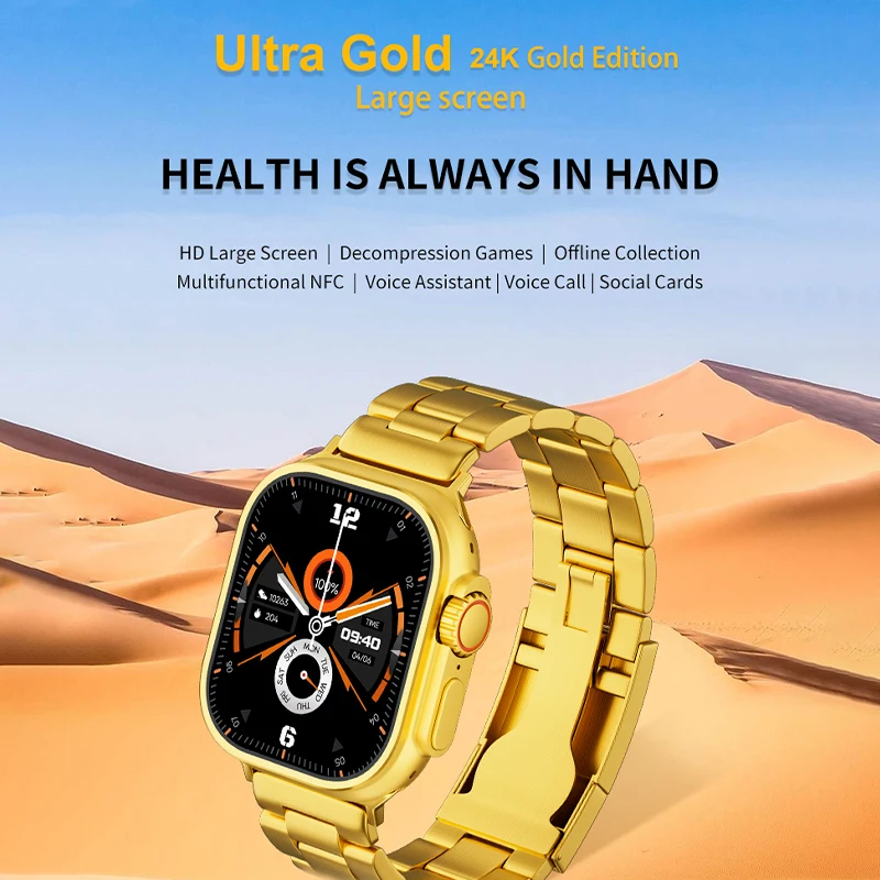 Luxury Golden Smart Watch Wireless Health Monitoring Waterproof Monitoring Full Screen Touch Wristwatch for Sport Smartwatch