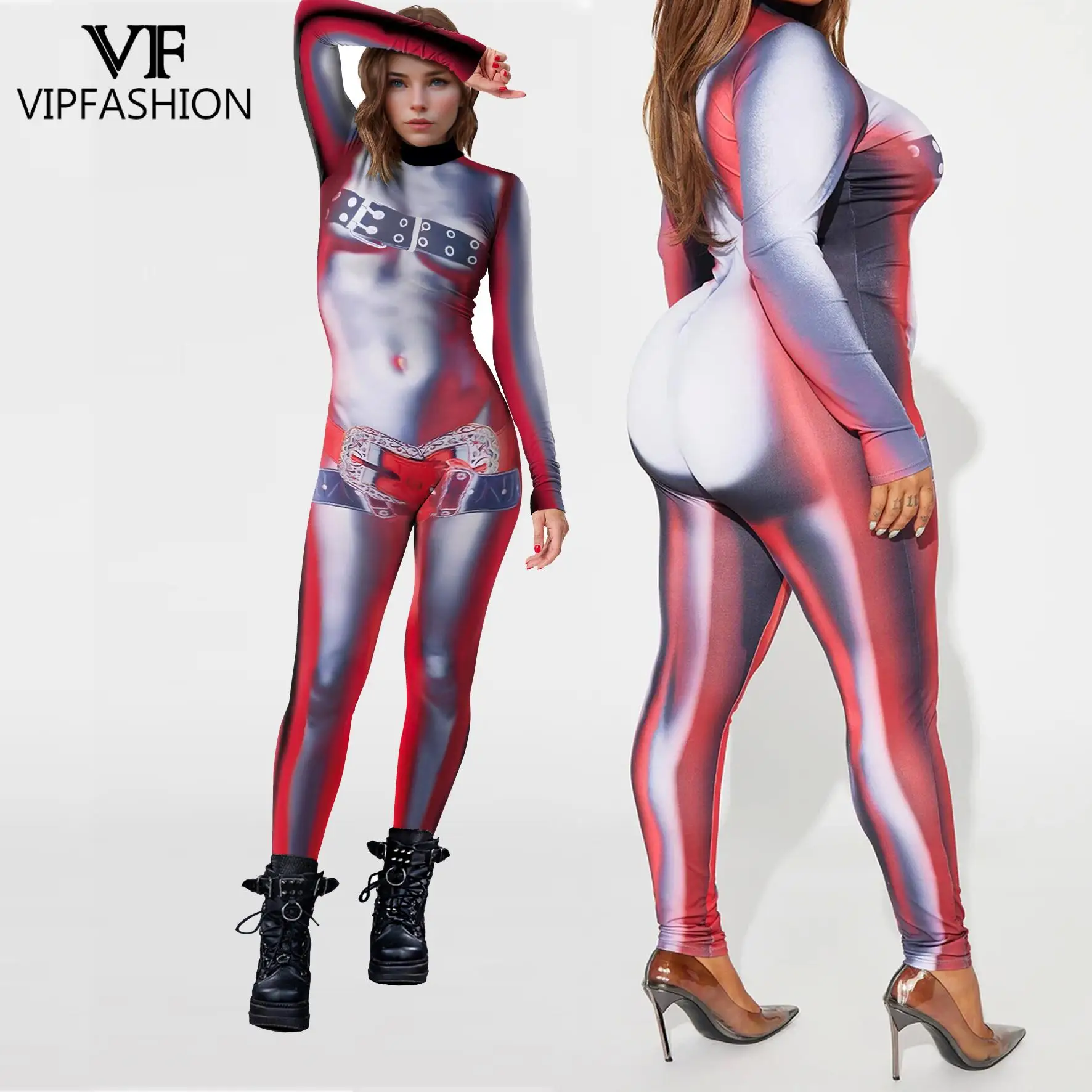 VIP FASHION Touch My Body Jumpsuit Women Sexy Zentai Suit Fancy Cosplay Costume Fitness Catsuit Holiday Party Clothes Bodysuit