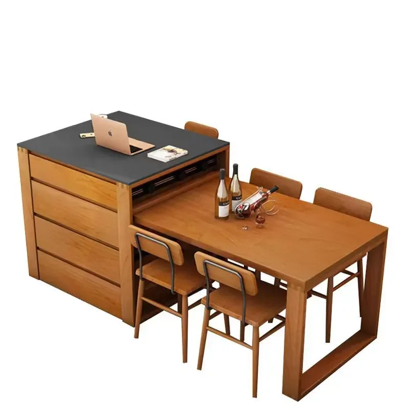 

Nordic, cherry wood, island, retractable, solid wood, dining table, slate