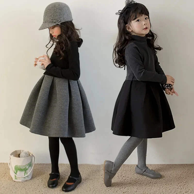 

4-16Years Toddler Kids Long Sleeve Dresses for Girls Patchwork Velvet Winter Dress with Bow Teeanger Girls Fall Princess Dress 9