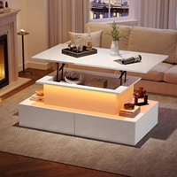 High Gloss Coffee Table with LED lighting and 4 drawers White Coffee Table with Storage side table for Living Room 90x55x41 cm