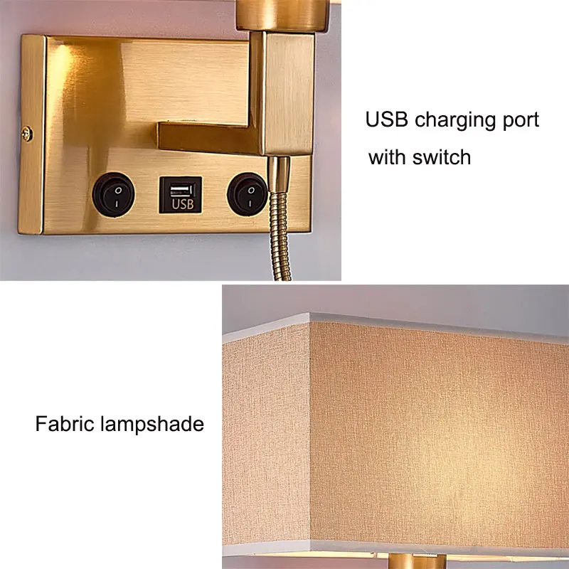 الحديثة الحد الأدنى القراءة أدى الجدار الخفيفة مع واجهة USB والتبديل النمط الأوروبي فندق غرفة نوم اللوح الأمامي النسيج الخفيفة #6