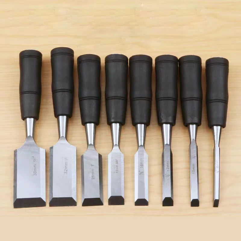 8PcsWoodworking Chisel Set Core-Hung Carving Flat Carpenter Tool for Woodworking 6mm to 38mm