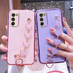 Wrist Bracelet Phone Case For Samsung A03S Case Luxury Heart Chain Plating Cover For Samsung Galaxy A03S Case A53