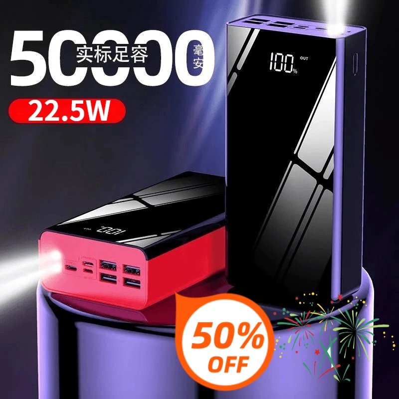 

50000mAh 100000mAh Large capacity Power Bank 22.5W Fast Charging Outdoor Travel External Battery for IPhone Huawei Xiaomi phone