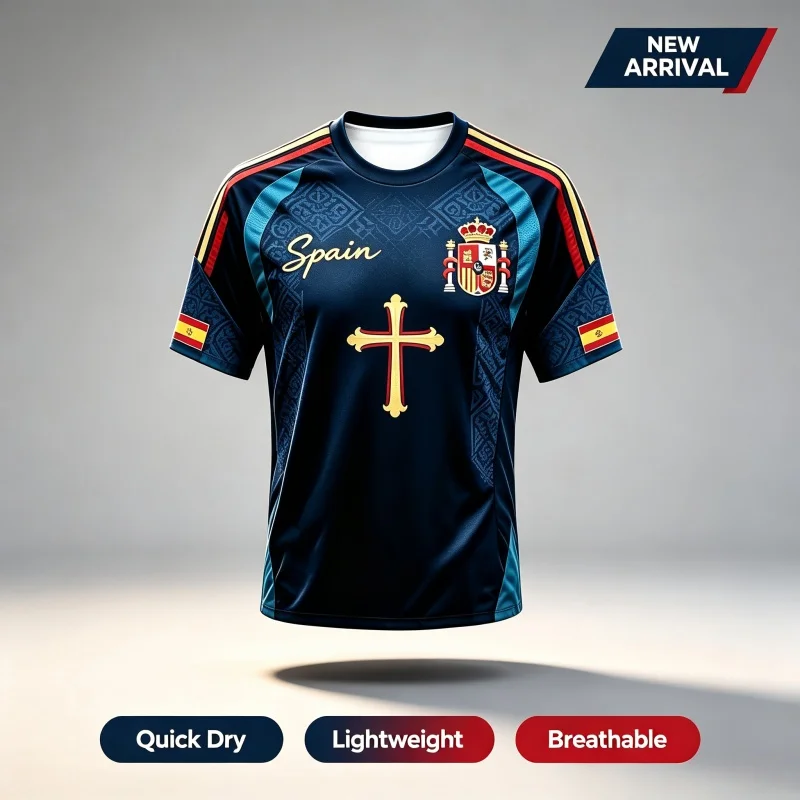 2026 Summer Spanish Men's Training Wear Breathable Quick-drying Sports T-shirt Fashion Print Casual Women and Men's Tee Shirt