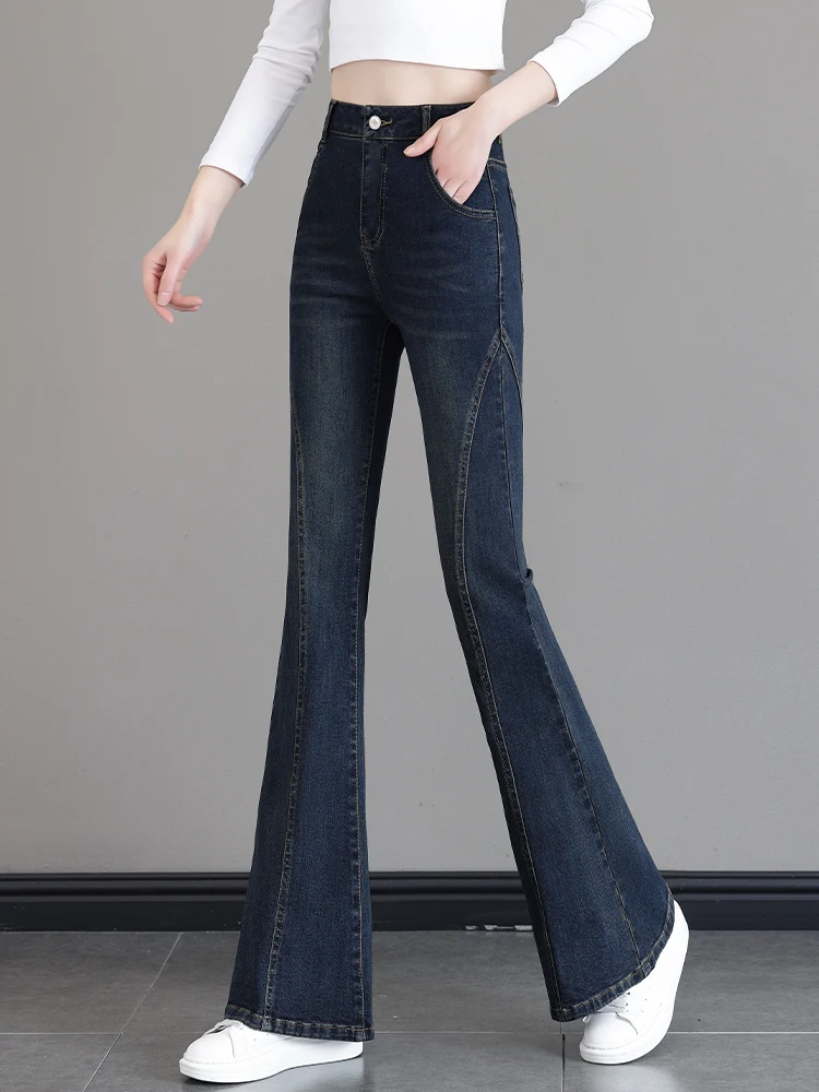

Retro High Waist Slimming Bell Bottom Jeans Women's Spring Autumn New Style Elastic Fitting Hoof Pants
