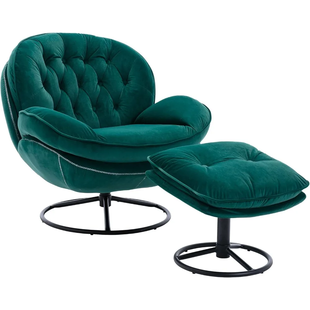Accent Chair with Ottoman,360 Degree Swivel Velvet Accent Chair, Lounge Armchair with Metal Base Frame for Living Room