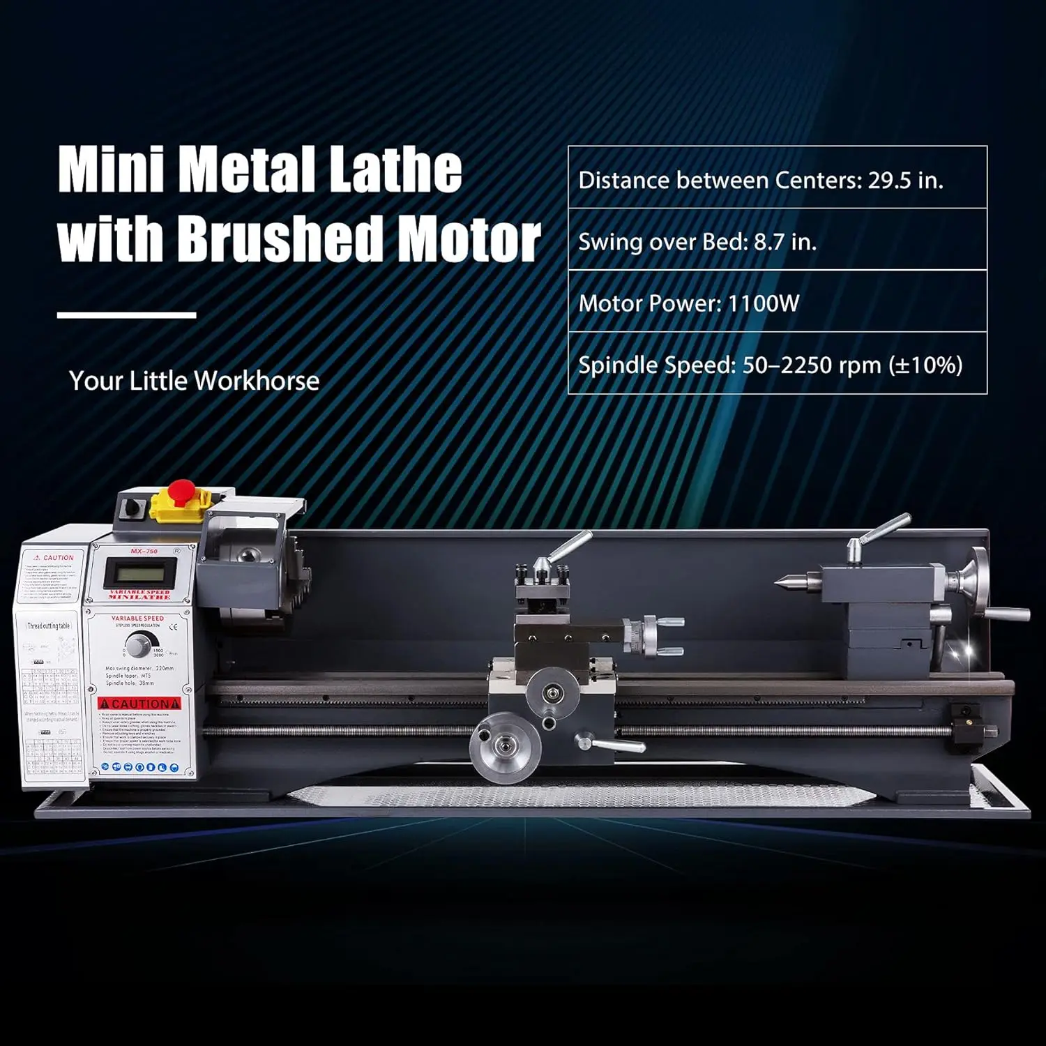 1100W Mini Benchtop Metal Lathe with Metal Gears, 9