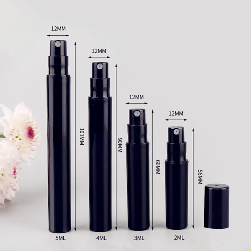 50pcs/lot 2ml 3ml 4ml 5ml Black Plastic Perfume Bottles Refillable Mist Sprayer Bottle Mini Promotion Sample Atomizer Empty