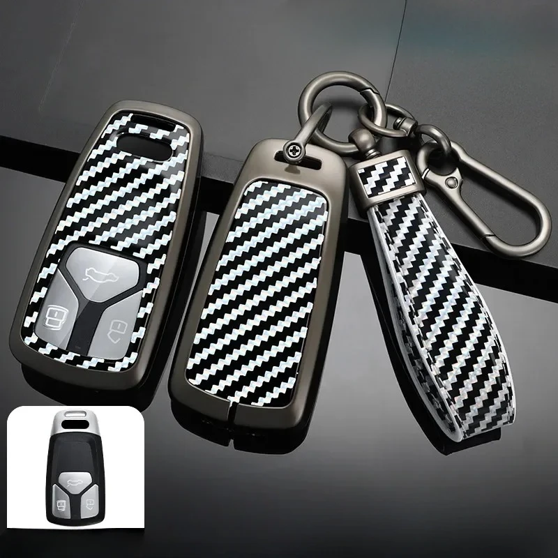 

For Audi a1 a3 8v a4 b9 a5 a6 c7 q3 q5 q7 tt Holder Shell Auto Accessories Carbon fiber Zinc Alloy Car Key Case Cover Key Bag