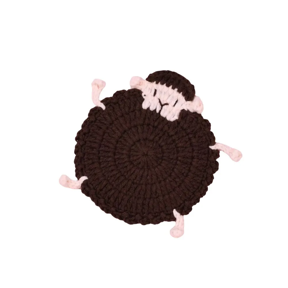 Cute Crochet Lamb Coasters Handmade Yarn Crochet Heat Insulator Pad Animal Placemats Table Protection Teacup Pad Tableware