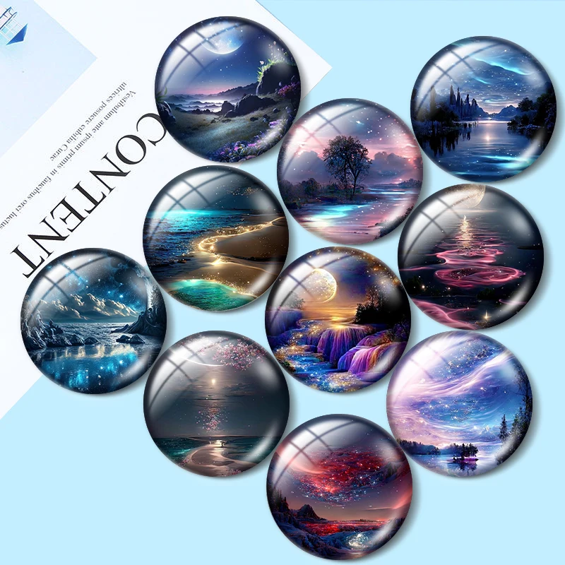 New Dreamy Beautiful Sky 10pcs 12mm/16mm/18mm/25mm Round Photo Glass Cabochon demo flat back Making findings