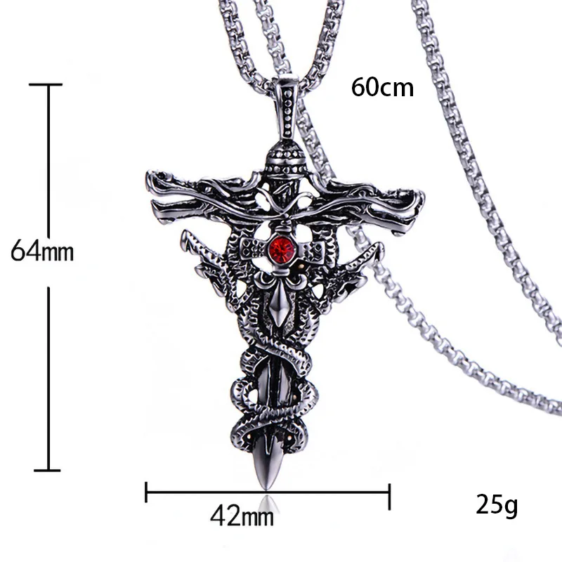 HNSP Gotischer Stil Design Roter Stein Kreuz-Anhänger Halskette Vintage Goth Schmuck Accessoire Geschenke – Detail 7