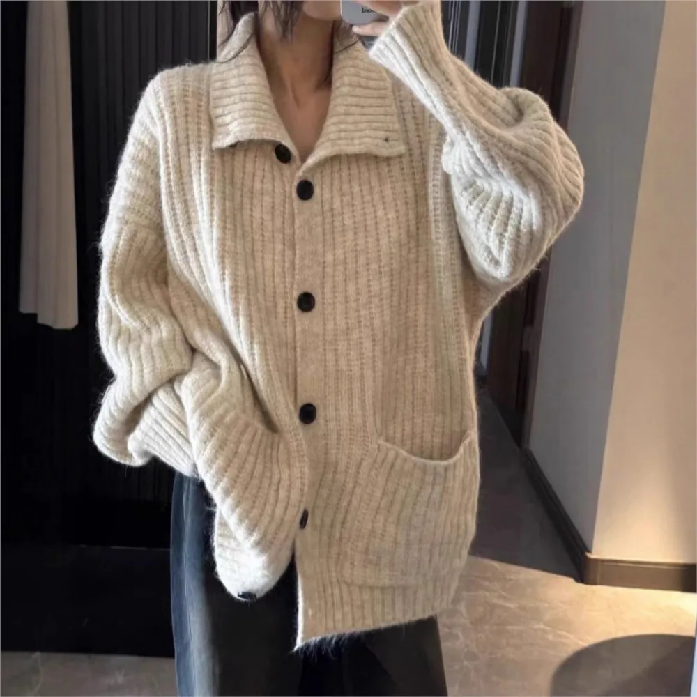 MsChuh Autumn Winter Homewear Cardigans Sweater Pulls Femmes Women's Clothing Comfortable Simple Style All-match All-match Loose