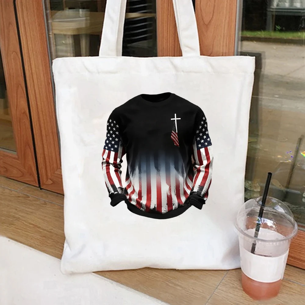 Distressed American Flag Tote Bag Vintage Style Canvas Shoulder Bag Patriotic Gift