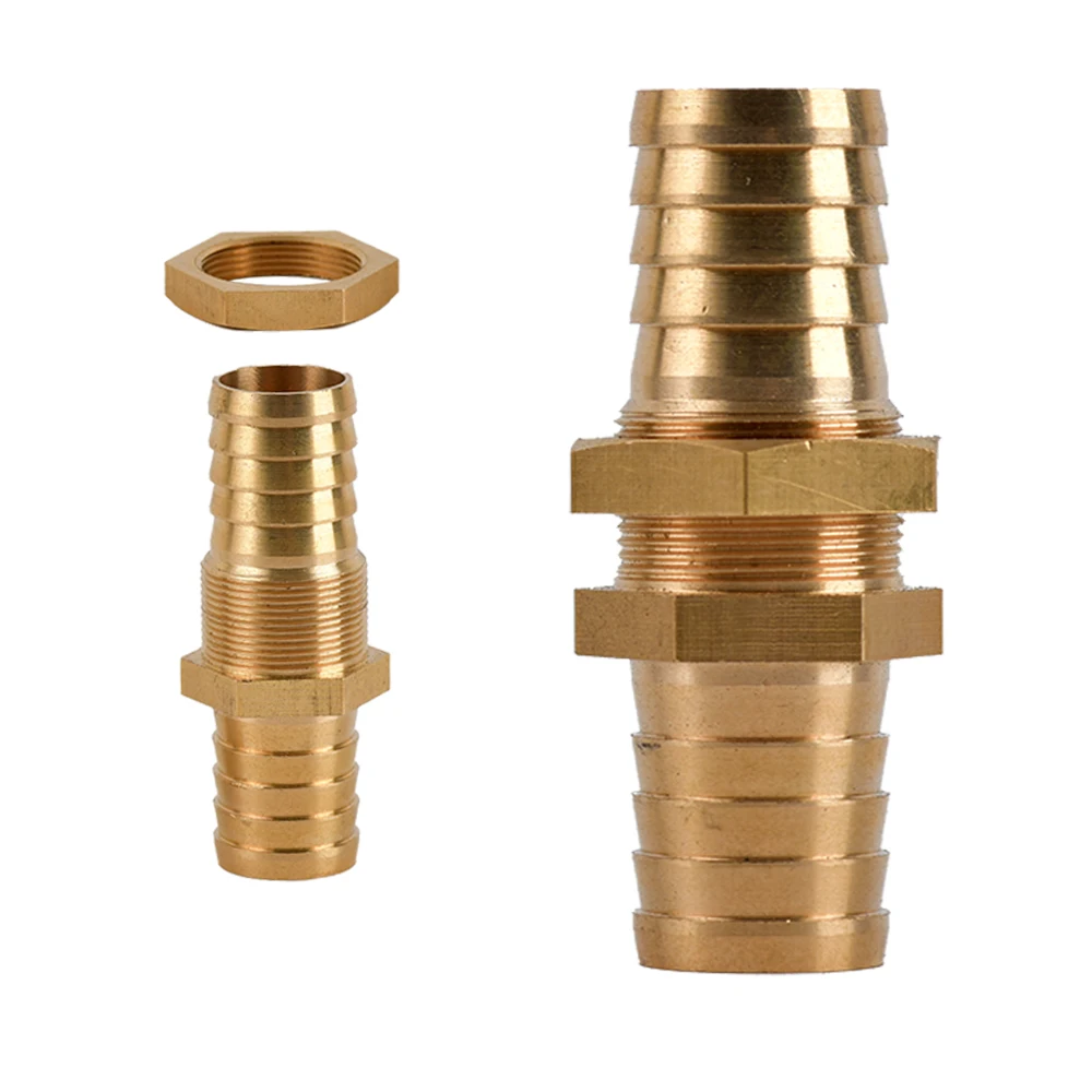 Pipe Bulkhead Brass Barbed Tube Fitting, 4/6/8/10/12/14/16/19mm Hose Barb For Fuel Gas Water Copper