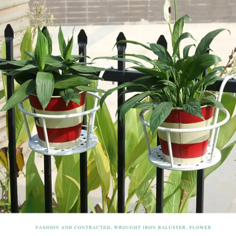 Balcony flower rack planter European iron railing pot plant rack hanging windowsill hanging orchid green wall mounted shelf