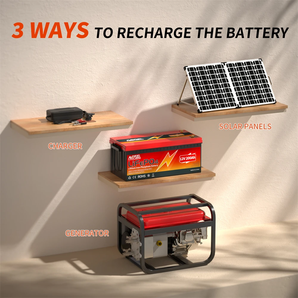 Batterie ricaricabili a batteria 12V 200Ah LiFePO4 integrate 200A BMS 2560Wh litio ferro fosfato per camper RV Solar Marine