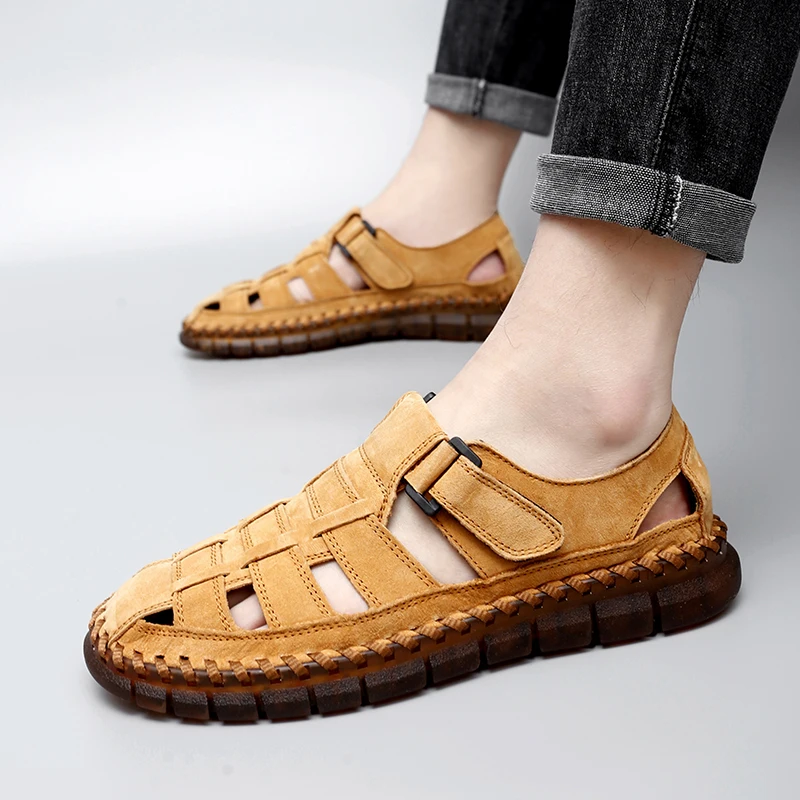 

Classic Mens Sandals fashion Summer Genuine Leather Sandals Men Outdoor Casual handmade sewing Fashion Men Sneakers