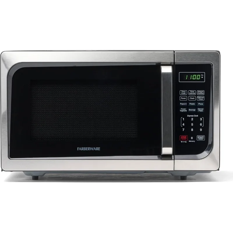 Classic Countertop Microwave 900W with LED Lighting, Child Lock, Easy Clean Interior, 0.9 Cubic Feet, Stainless Steel