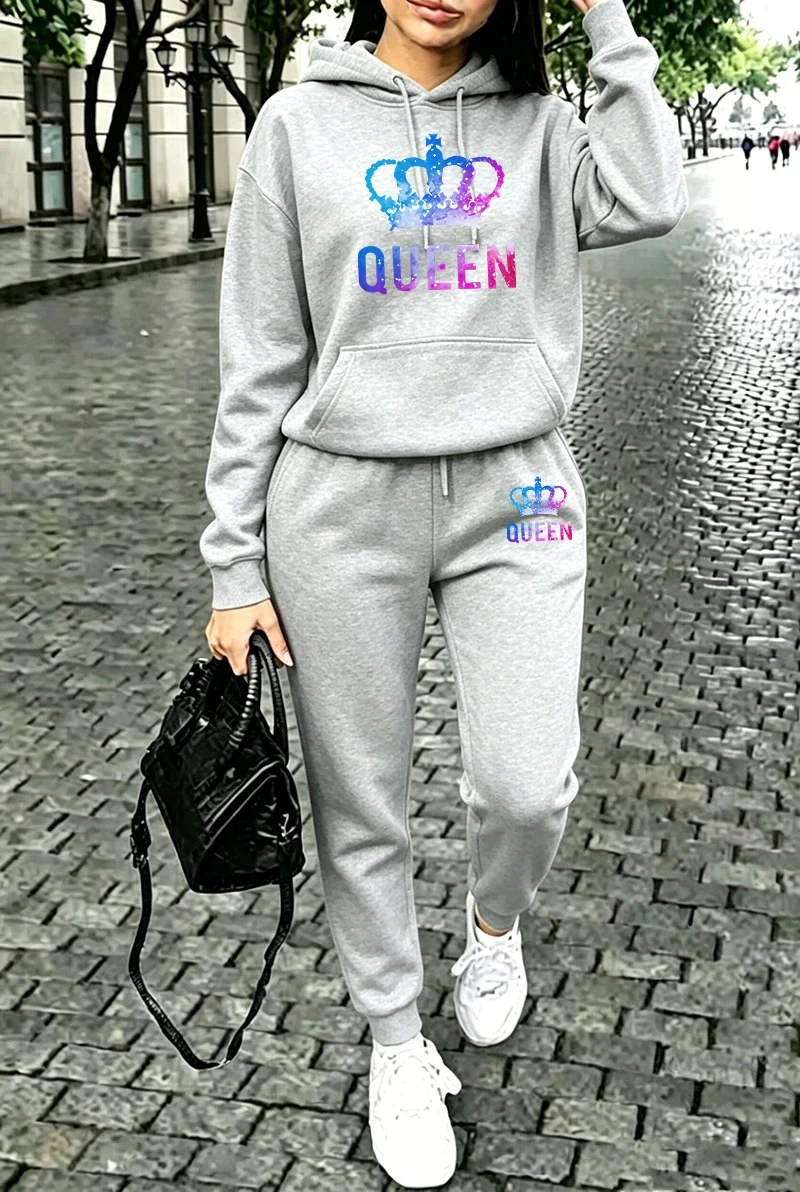 Queen Printing Womens Outfits Casual Hooded Sweatshirts Outdoors Sports Jogging Clothing Fall Winter Single Item Hoodie Pants