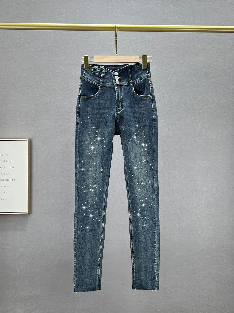 

Slim Fit High Waist Denim Capri Pants Women's Elastic Jeans Trousers Autumn New Sle Faionable Cotton Stretch Denim Skinnies