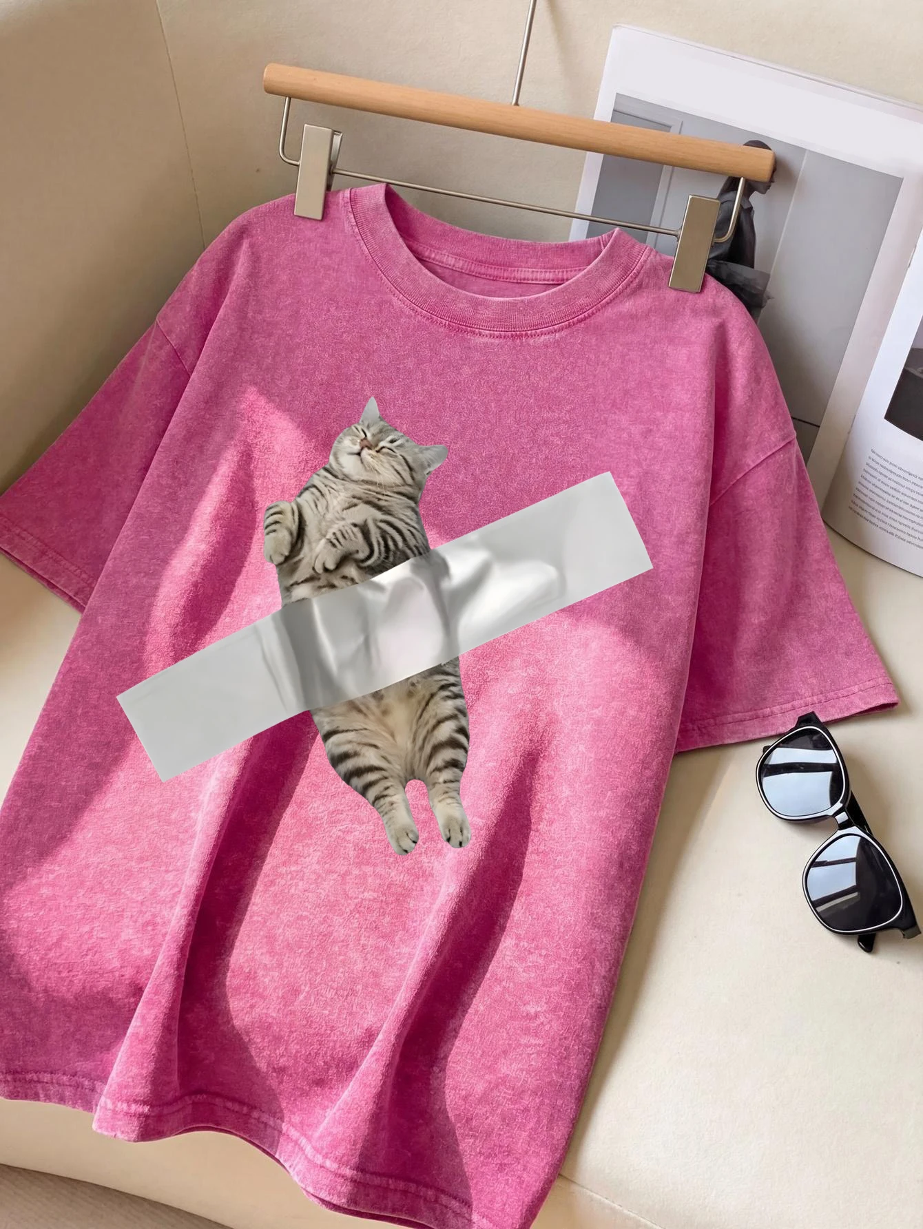 The Kitten Has Been Sealed Washed Mans T-Shirt Summer Loose Fashion Tee Top Soft Cotton Clothing Unisex Basics Short Sleeve