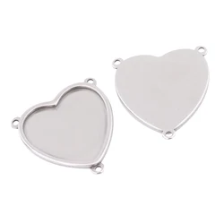 5pcs Stainless Steel 25mm Heart Cabochon Connector Base Setting Trays Diy Bezel Pendant Necklace Blanks For Jewelry Making