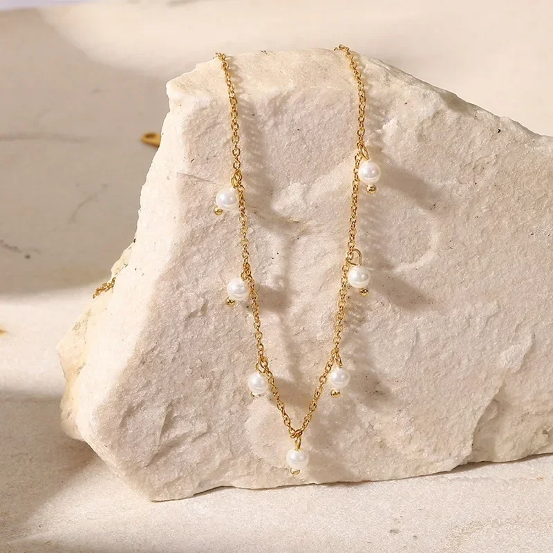

Minar Classic Genuine Freshwater Pearl Charm Necklaces For Women Lady Real Gold Plated Copper Tassel Strand Choker Necklace