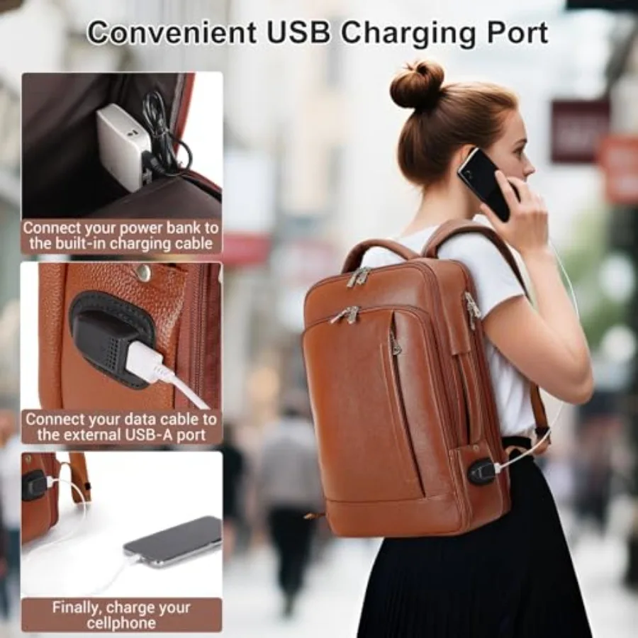 حقيبة ظهر للكمبيوتر المحمول مقاس 15.6 بوصة من الجلد قابلة للتوسيع من TIDING للرجال والنساء حقيبة ظهر للسفر للأعمال حقيبة نهارية كاجوال رفيعة للعمل #6