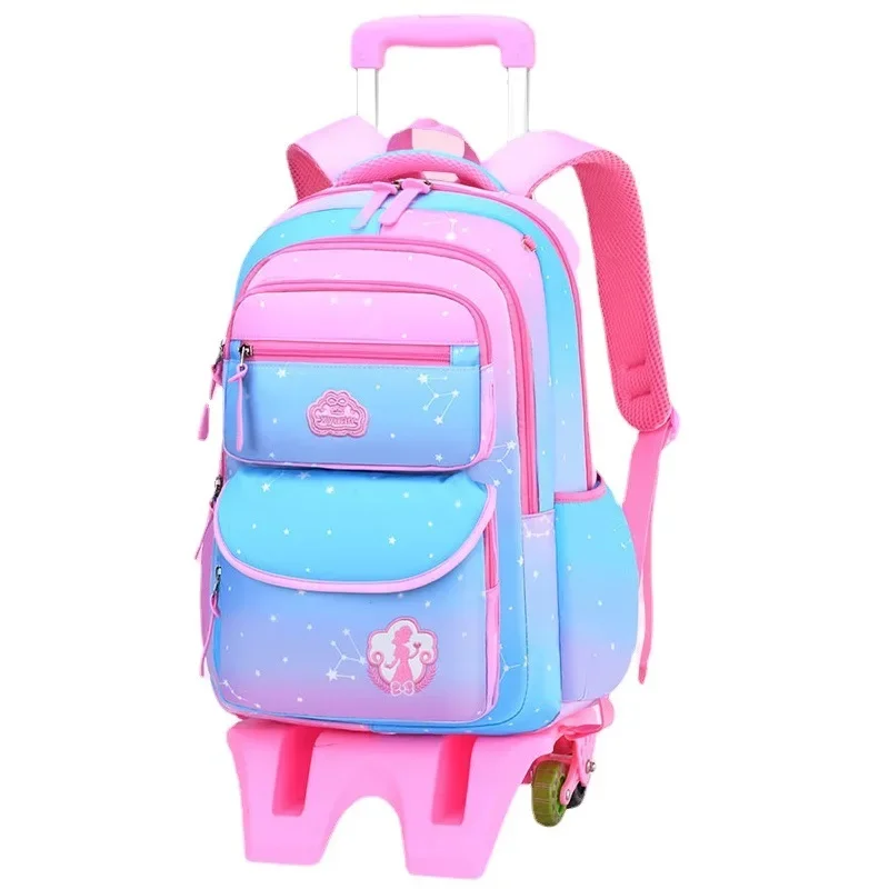 Rolling School Bags for Girls Backpack Children Waterproof School Backpacks with Wheels Middle School Trolley Luggage Back Pack