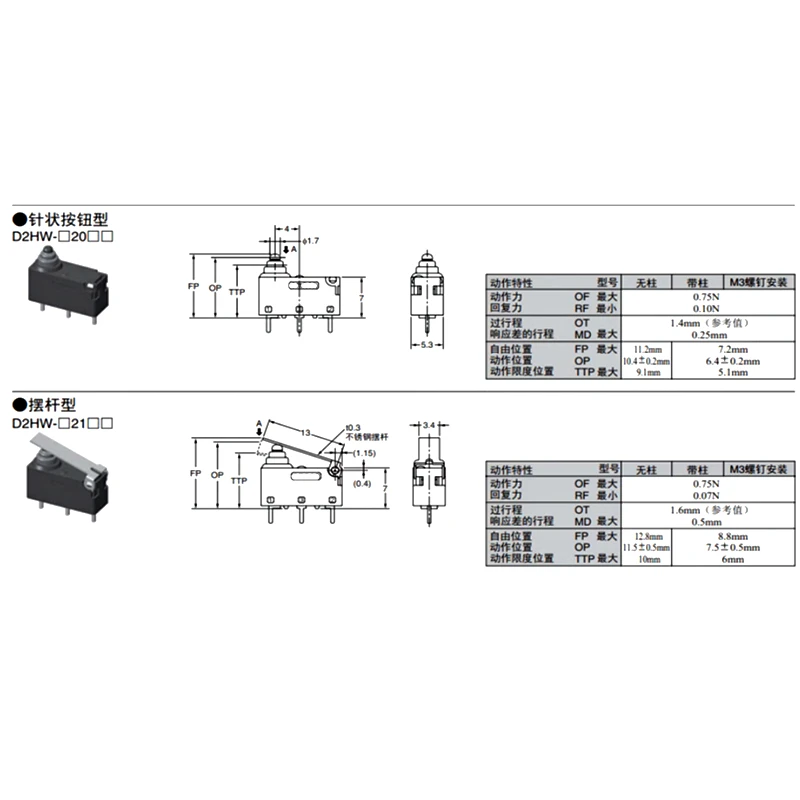 Original For OMRON D2HW-A201D 3pin waterproof and dustproof car door lock micro switch button