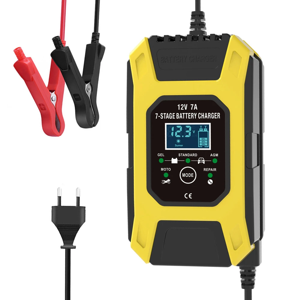 12V 7A Automatic Smart Auto Battery Charger 7-stage Car Battery Charger for Car Motorcycle Pulse Repair Charger LCD Display