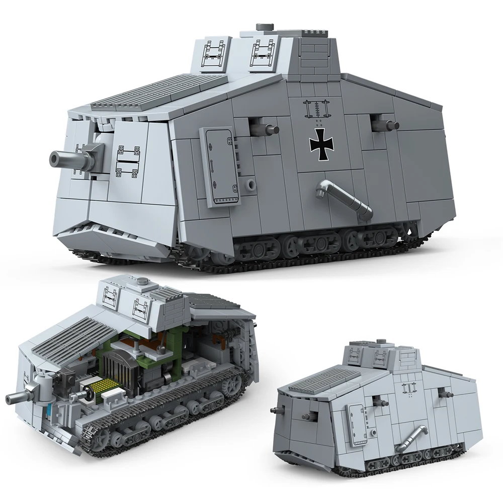 

WW1 Military World War I Army Building Blocks Set A7V Heavy Tank Bricks City Construction Toy For Children