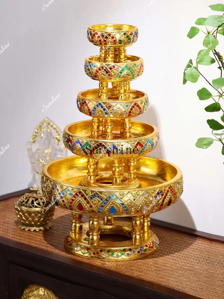 Solid wood household tribute offering Buddha fruit plate Thai fruit plate ornamentYY