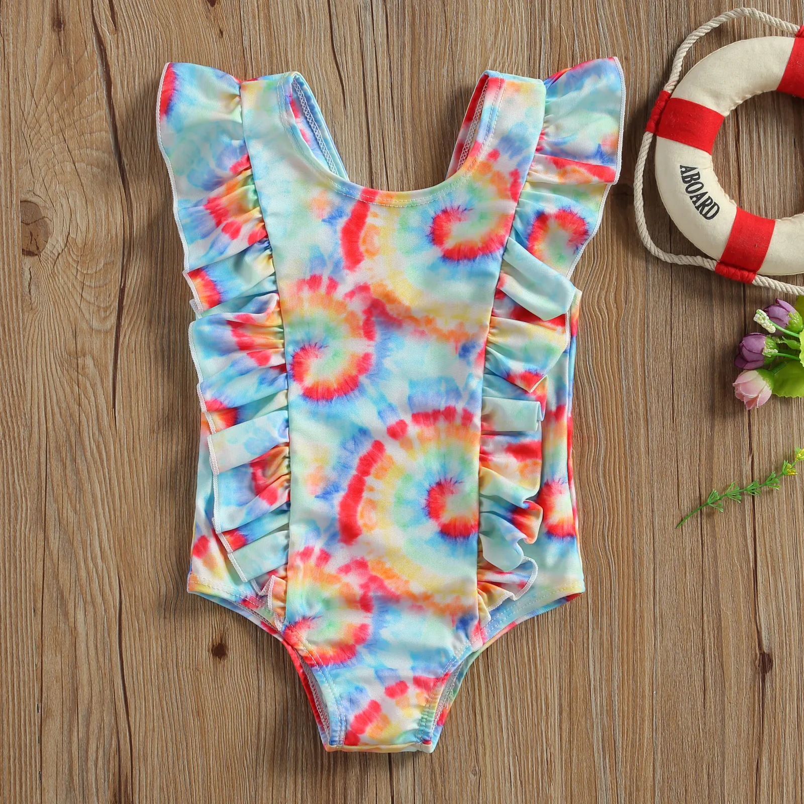 Bañador de verano para niñas pequeñas, traje de Bikini con estampado de frutas, traje de baño con volantes