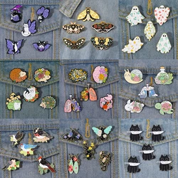 5-6 pcs/set Dinosaurs Park Enamel Pins Butterfly Hedgehog Frog Brooches Lapel Badges Animal Plant Jewelry Gift for Kids Friends