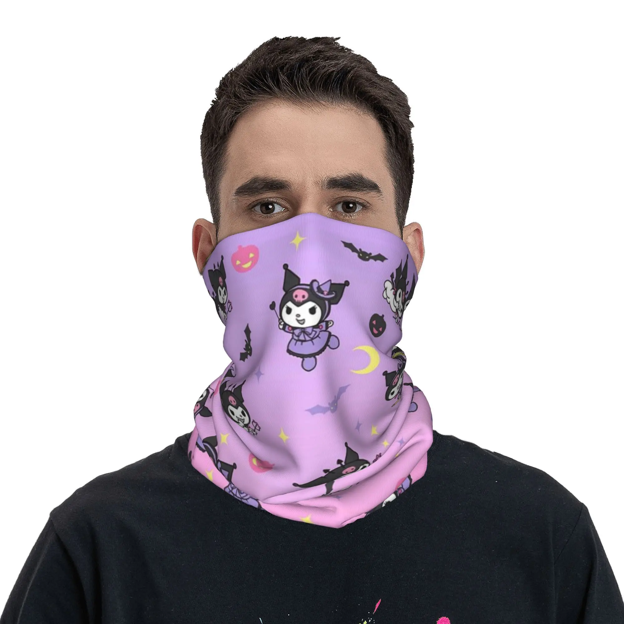 Personalizado kuromi kawaii bandana inverno pescoço mais quente feminino à prova de vento envoltório rosto cachecol para caminhadas gaiter bandana