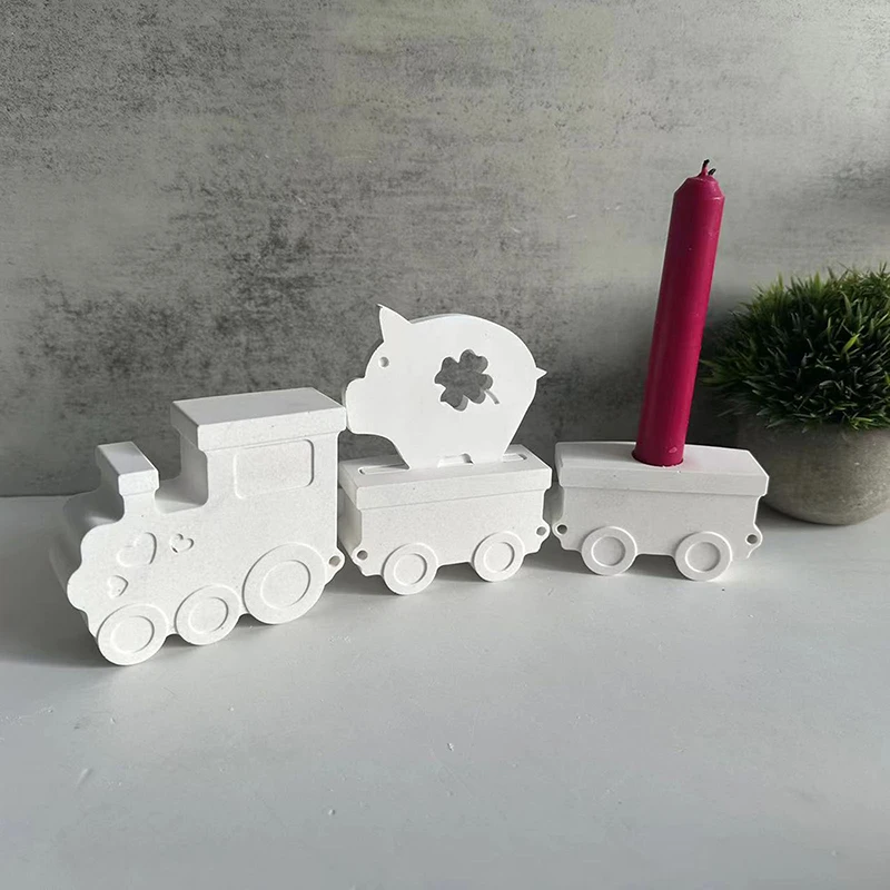 3D Train Candlestick Silicone Mold DIY Cute Train Candle Holder Plug-in Creative Home Tabletop Decoration Plaster Drop Glue Mold