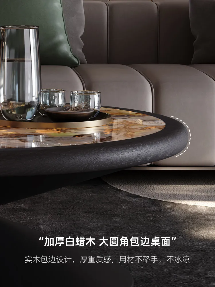 Solid wood round photoelectric luminous luxury stone high-end coffee table modern simple small apartment living room home