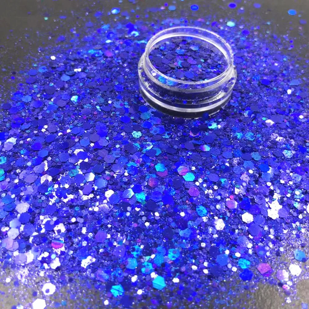 Purpurina iridiscente para decoración de uñas, 10 g/bolsa, lentejuelas holográficas, láser dorado/plateado, polvo colorido, brillante, hexagonal,