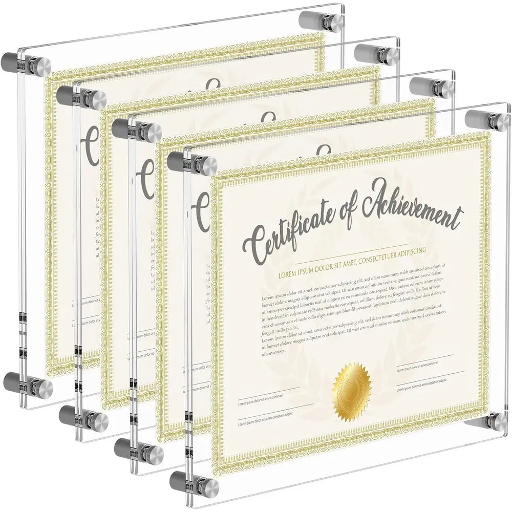 

14 Acrylic Picture Frames 4 Pack, Clear Wall Hanging Photo Frames, Transparent Square Cubes for Home or Office Display