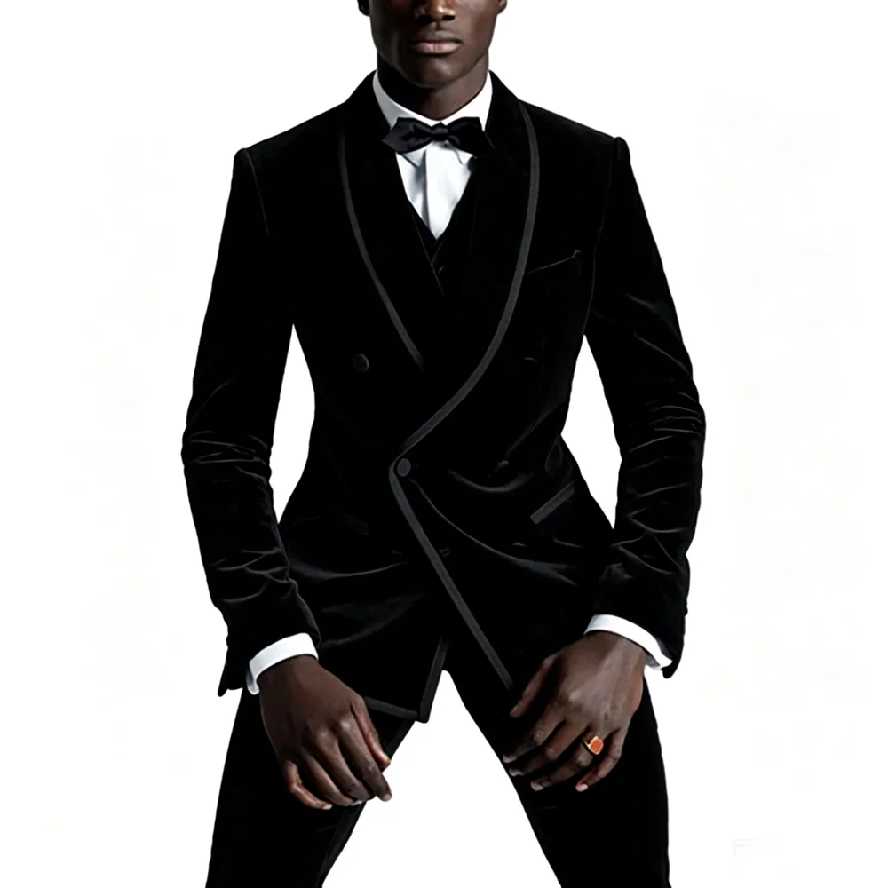 Velvet Men Suit 2pcs Dinner Jacket Waistcoat Trousers Formal Shawl Lapel Wedding  Dinner Suit Wedding suit