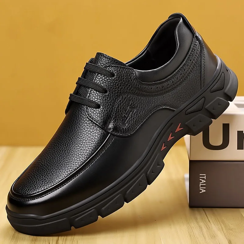 Men's Business Formal Shoes Soft Bottom Anti-Slip Wear-Resistant Lace-Up Leather Shoes British Style Casual Trendy Dad Shoes