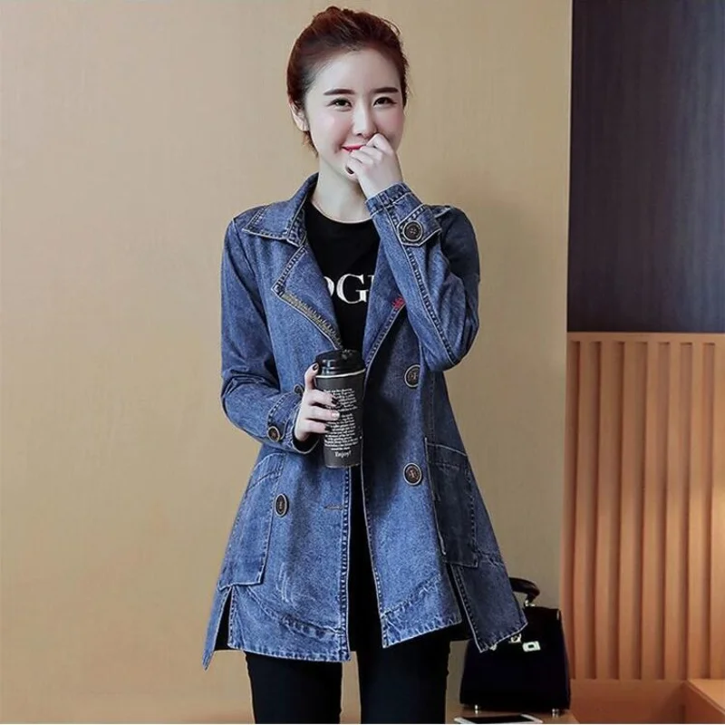 2024 primavera e outono roupas nova versão coreana tudo-em-um solto casual blusão casual denim casaco feminino meados de comprimento maré